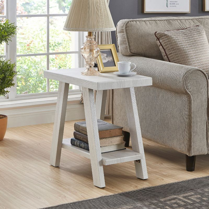 Roundhill Furniture Athens Contemporary Wood Shelf Side Table in White Finish