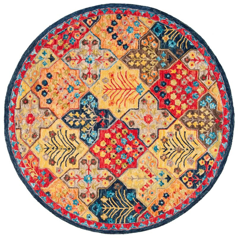 Aspen APN514 Hand Tufted Area Rug - Blue/Orange - 7' X 7' Round - Safavieh.