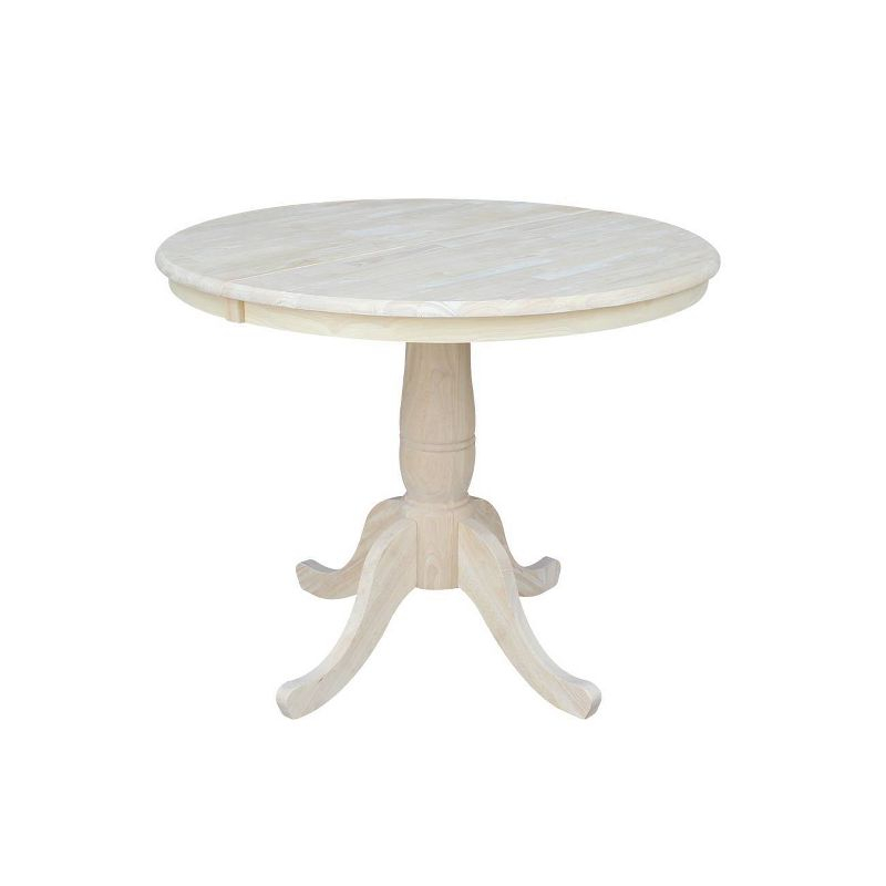 36" Round Top Pedestal Extendable Dining Table with 12" Drop Leaf Unfinished - International Concepts