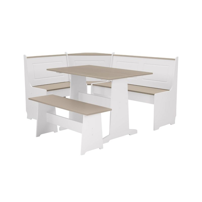 Linon 3pc Ardmore Breakfast Nook Storage Benches Dining Set White/Gray: Mid-Century Modern, Wood, 6-Seat Capacity
