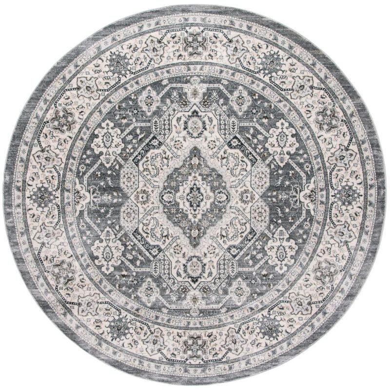 Isabella ISA916 Power Loomed Area Rug - Grey/Cream - 6'7" Round - Safavieh