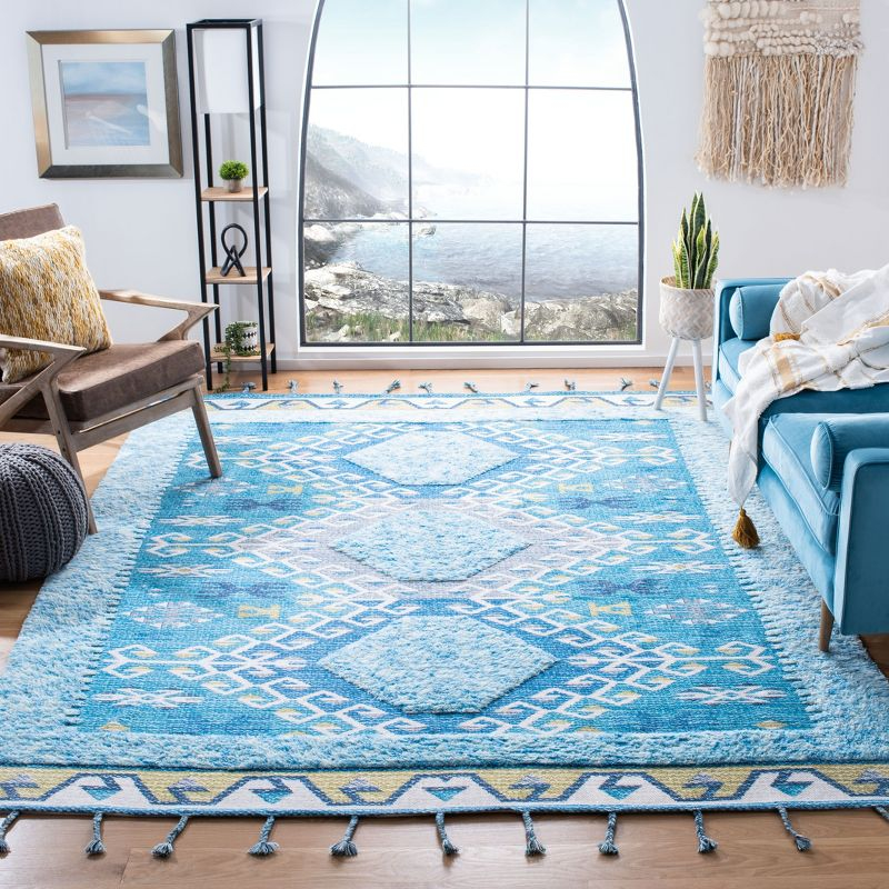 Saffron SFN103 Hand Loomed Indoor Area Rug - Turquoise/Blue - 8'x10' - Safavieh