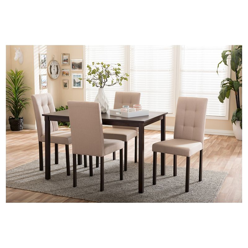 5pc Andrew Modern Fabric Upholstered Dining Set with Grid Tufting - Baxton Studio: Rubberwood, Seats 4