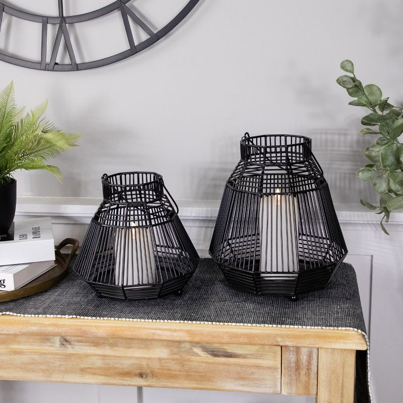 Northlight Large Geometric Iron Hurricane Candle Lantern - 11.25" - Black