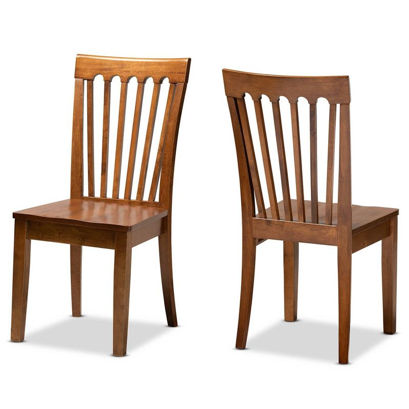 2pc MinetteWood Dining Chair Set Brown - Baxton Studio: Walnut Finish, Upholstered, Armless: Polyester Fabric, Wood Frame