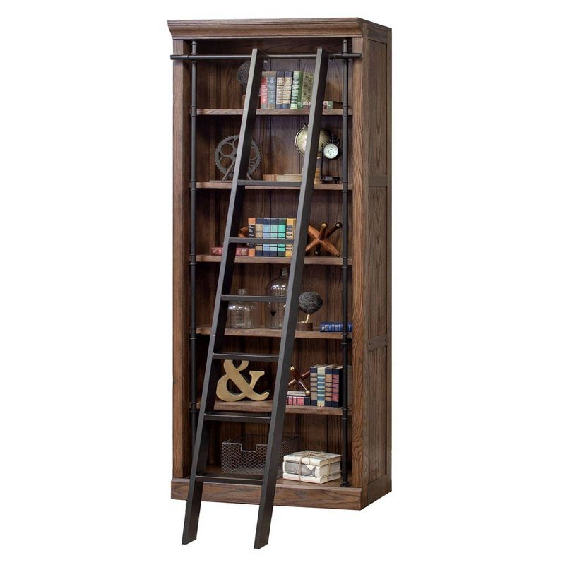 Martin Furniture 94" Avondale Tall Wood Bookcase Fully Assembled Brown: Stained Vertical Bookshelves with Metal Hardware
