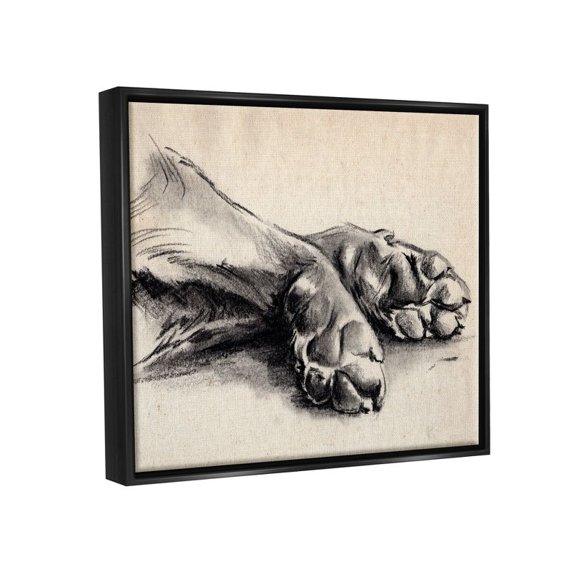 Stupell Industries Dog Paw Charcoal Design Minimal Tan Black Black Floater Framed Canvas Wall Art, 24 x 30