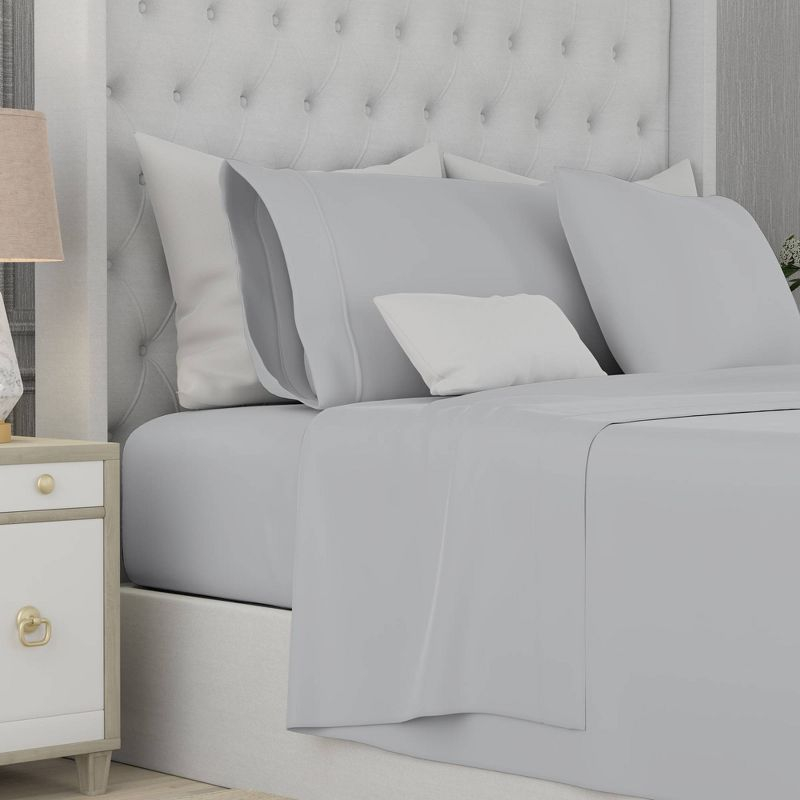 King 800 Thread Count Cotton Rich Sateen Sheet Set Light Gray - Color Sense