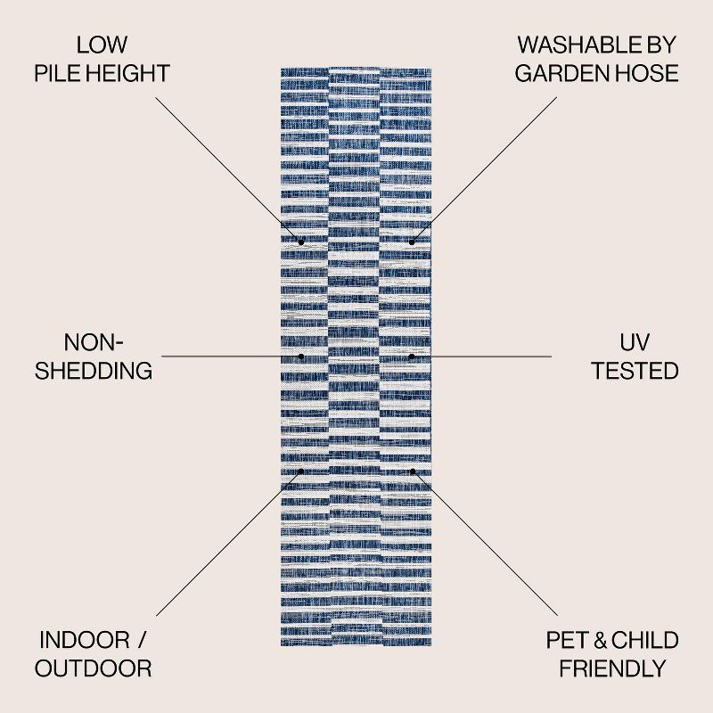 2'x8' Sukie Modern Offset Stripe Indoor/Outdoor Runner Rug, Blue/Ivory - JONATHAN Y