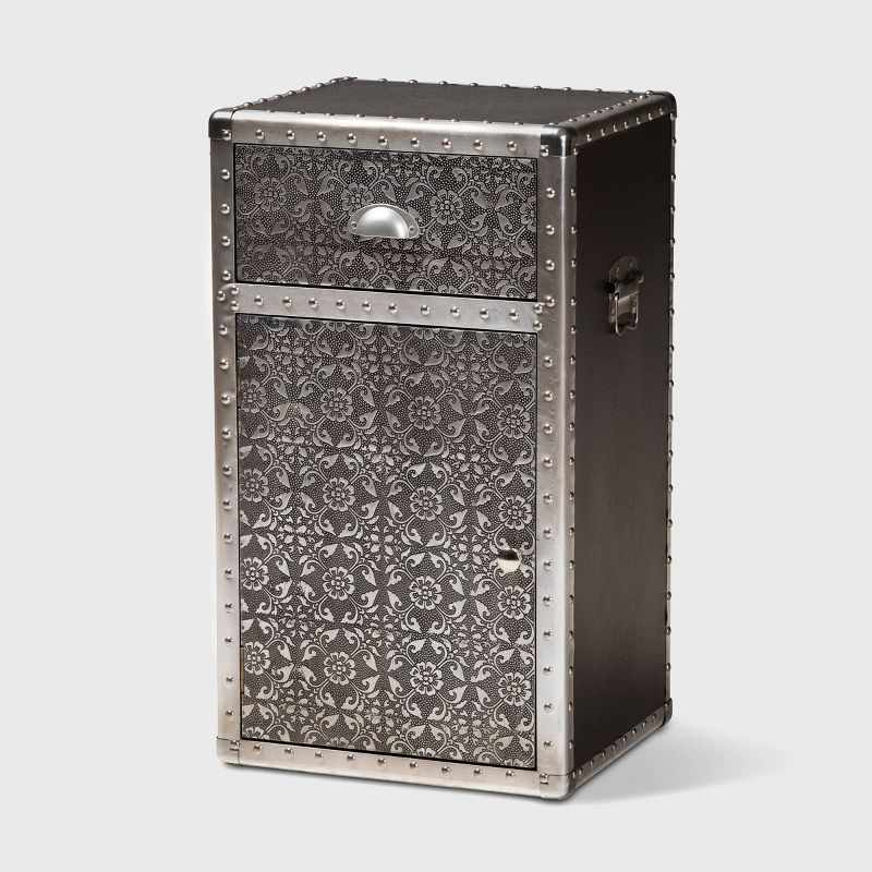 Cosette Metal Floral Accent Cabinet Silver - Baxton Studio: Universal Storage Footlocker, 28" High
