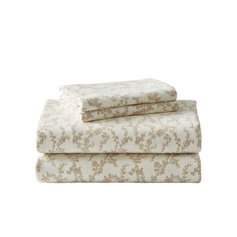 Laura Ashley Victoria Flannel Sheet Set Queen - Beige