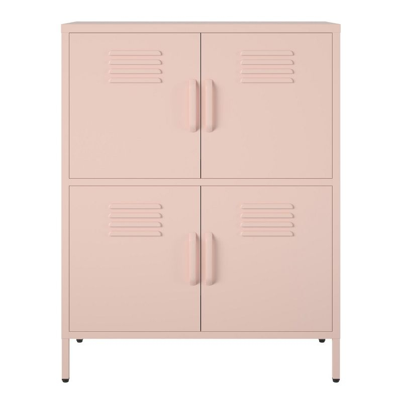 RealRooms Shadwick 4 Door Metal Locker Style Accent Storage Cabinet, Pale Pink