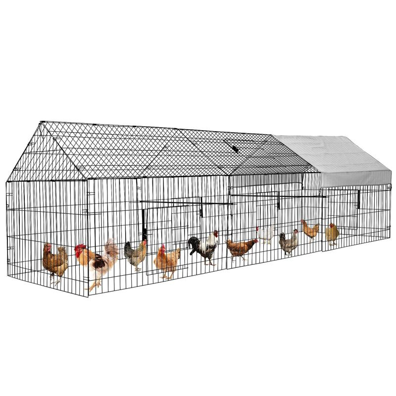 GOTGELIF  Large Metal Chicken Coop 130" x 40" Chicken Cage Hen House with Waterproof Cover