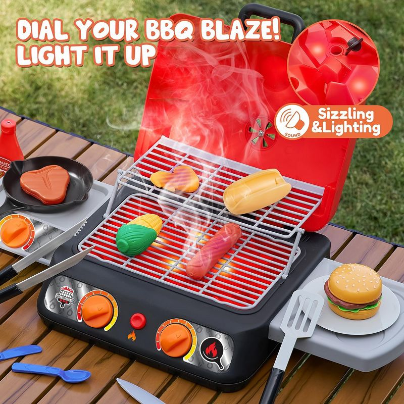 Kids BBQ Grill Playset, Kitchen Toy Set with Pretend Smoke, Light,Indoor Outdoor Cooking Toy for Boys Girls Kids