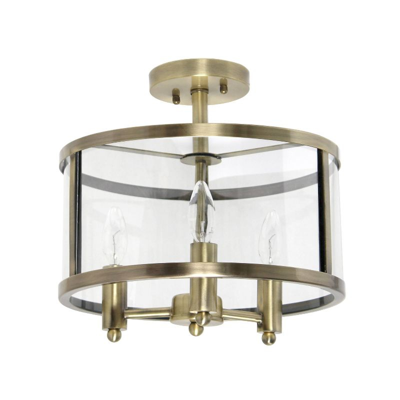 3-Light 13" Industrial Farmhouse Glass/Metallic Accented Semi-flushmount Ceiling Light Brass - Lalia Home: UL Listed, Metal Body, E12 Base