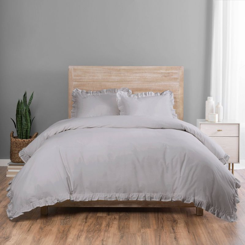 Vue Queen 3pc Rona Duvet Cover & Sham Set Gray: Cotton Bedding Set, 200 Thread Count, Machine Washable