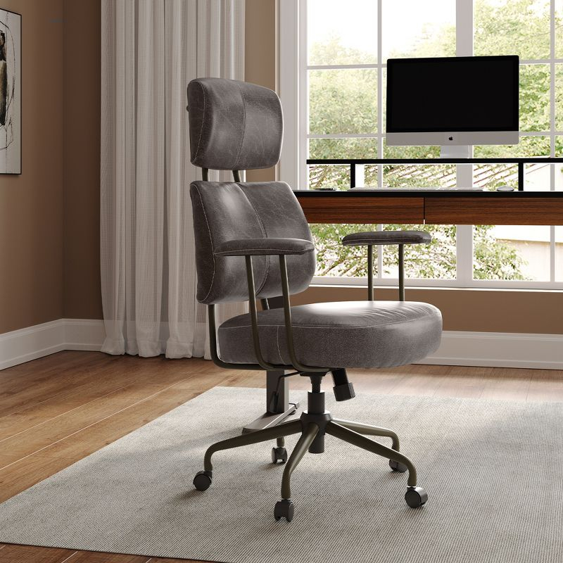 Cameron, Faux Suede Fabric High Back Office Chair ,27" D x 30.75" W x 46"-50.75" H,Gray