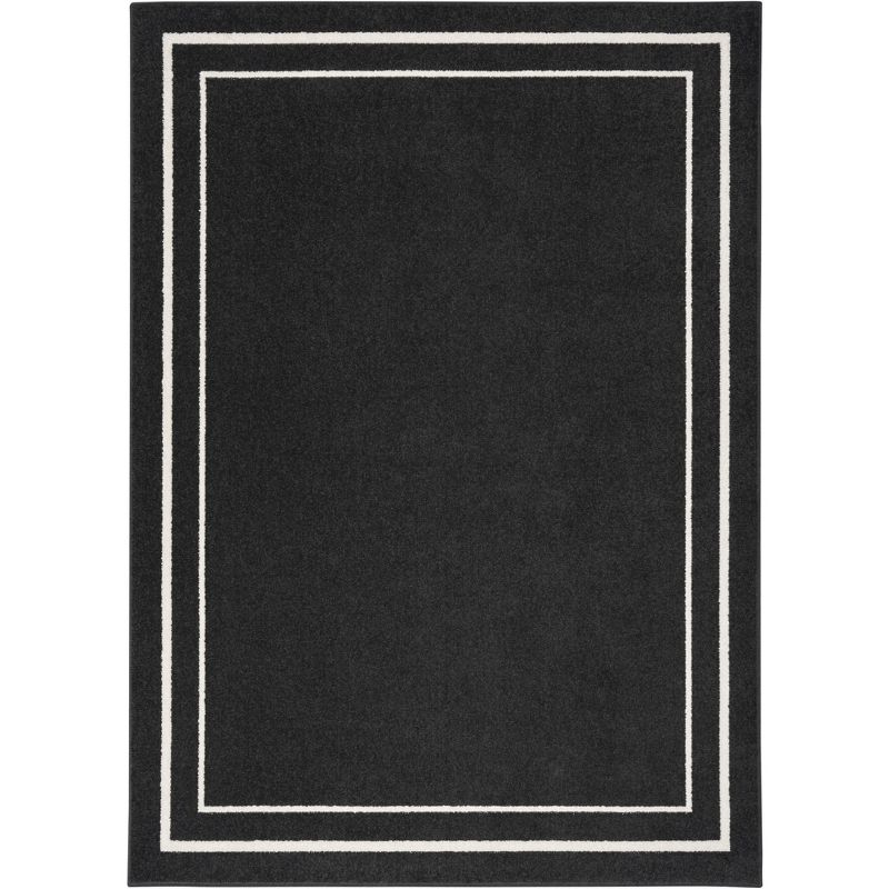 Nourison Essentials 4' x 6' Black Ivory Contemporary Bordered Indoor/Outdoor Area Rug
