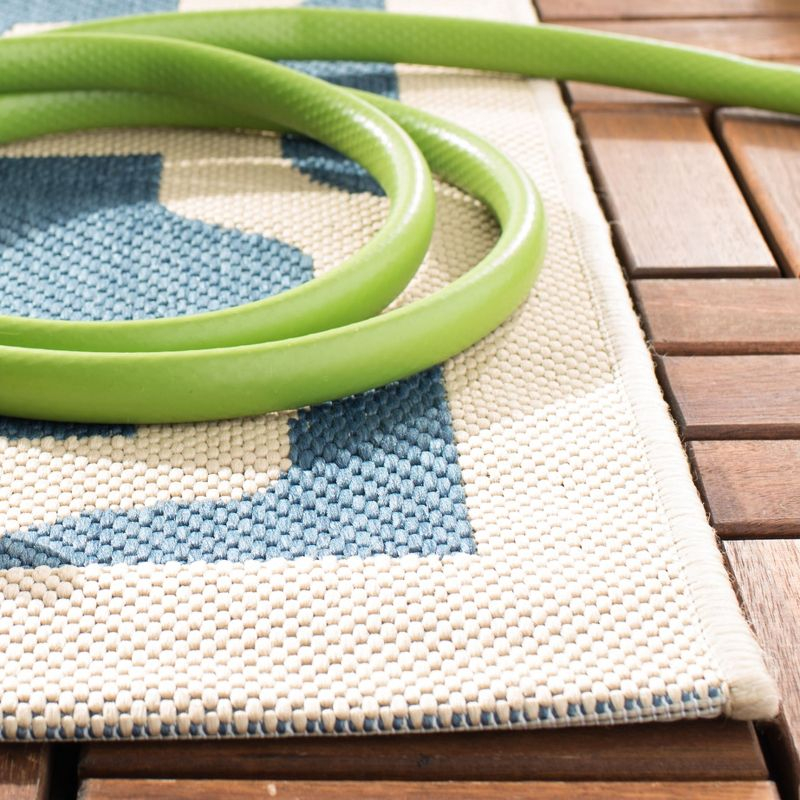 Courtyard CY6913 Power Loomed Indoor and Outdoor Area Rug - Blue/Beige - 4'x4' - Safavieh
