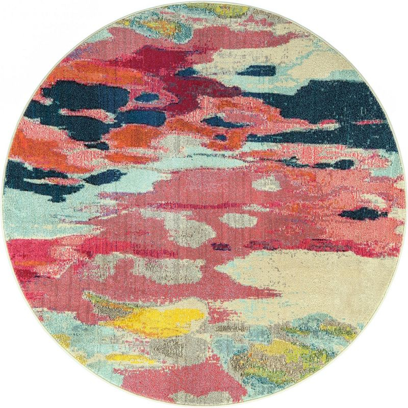 Unique Loom Estrella Collection Area Rug - Laurnell (6' 1" Round Pink/Orange)