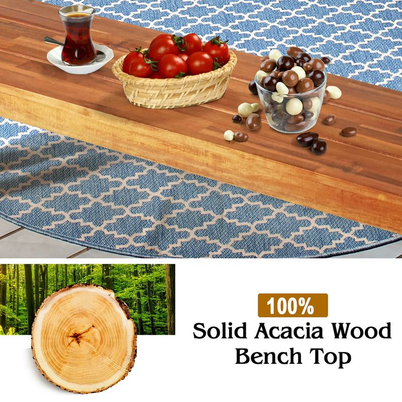 Costway Set of 2 Patio Acacia Wood Dining Bench with Rustic Steel Legs Outdoor Indoor