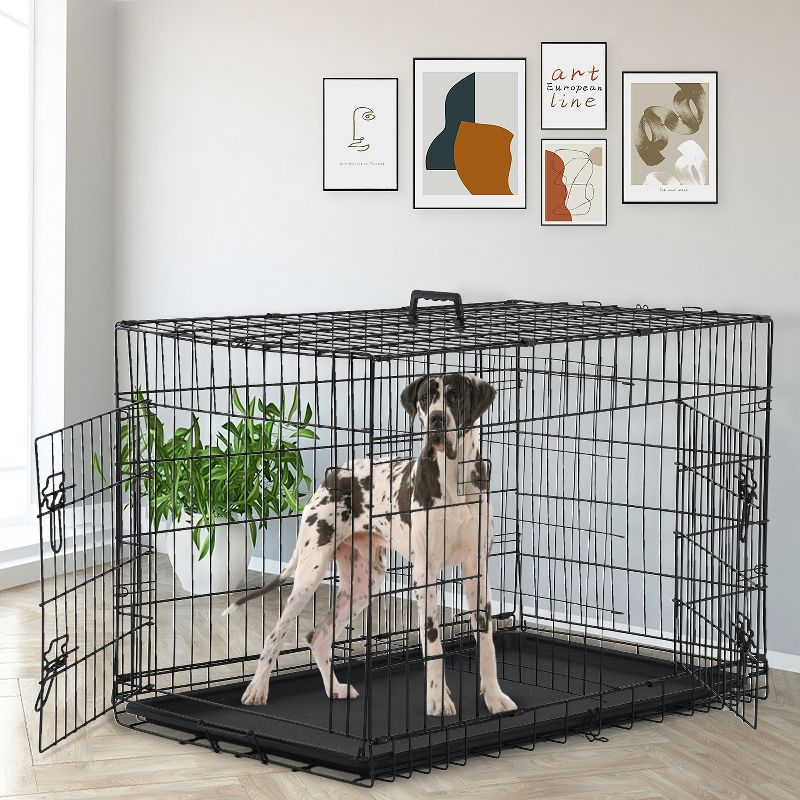 BestMassage 42 Inch Dog Crate Dog Cage Dog Kennel with Double Door Removable Tray & Handle Indoor Outdoor Pet Crate, Black