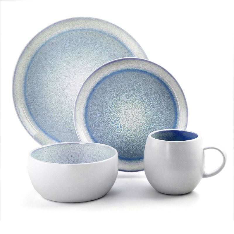 16pc Stoneware Mocha Dinnerware Set Blue - Elama: Solid Pattern, Service for 4, Includes Mugs, Plates & Bowls