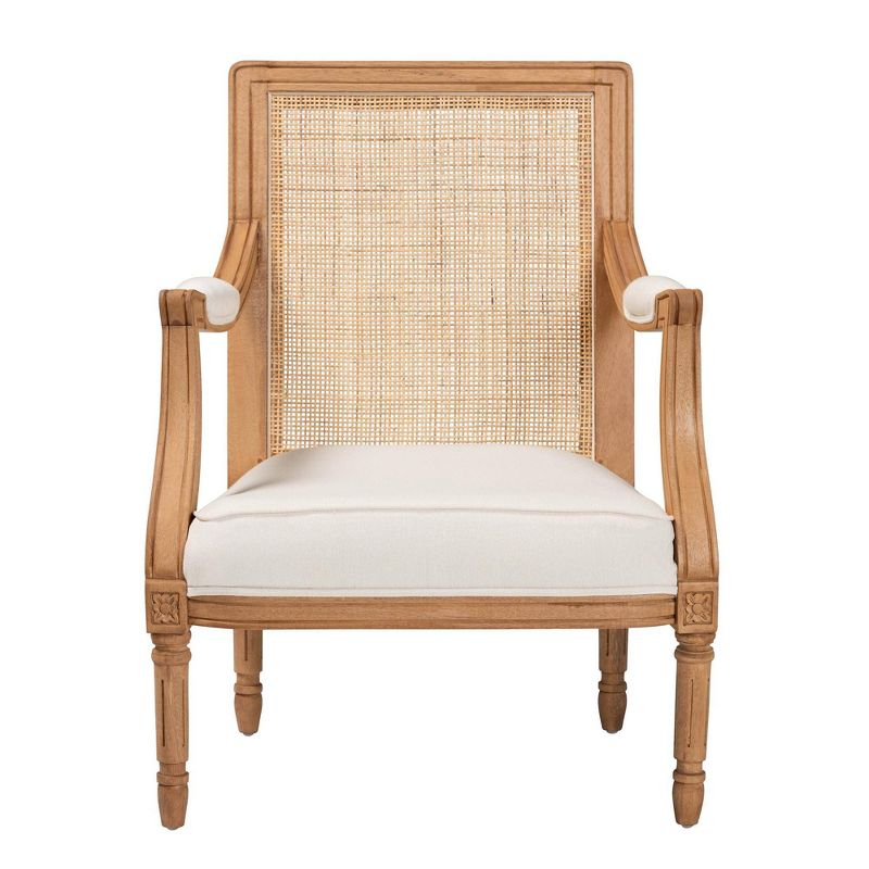 bali & pari Garridan Fabric and Wood Accent Chair Beige/Honey Oak: Polyester Upholstery, Spot Clean, Rattan Frame