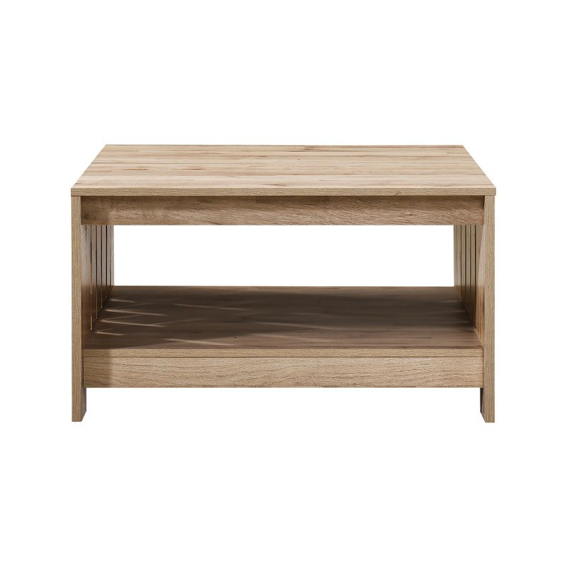 AndMakers 31.5 in. Farmhouse Oak Square Coffee Table with Open Storage for Living Room