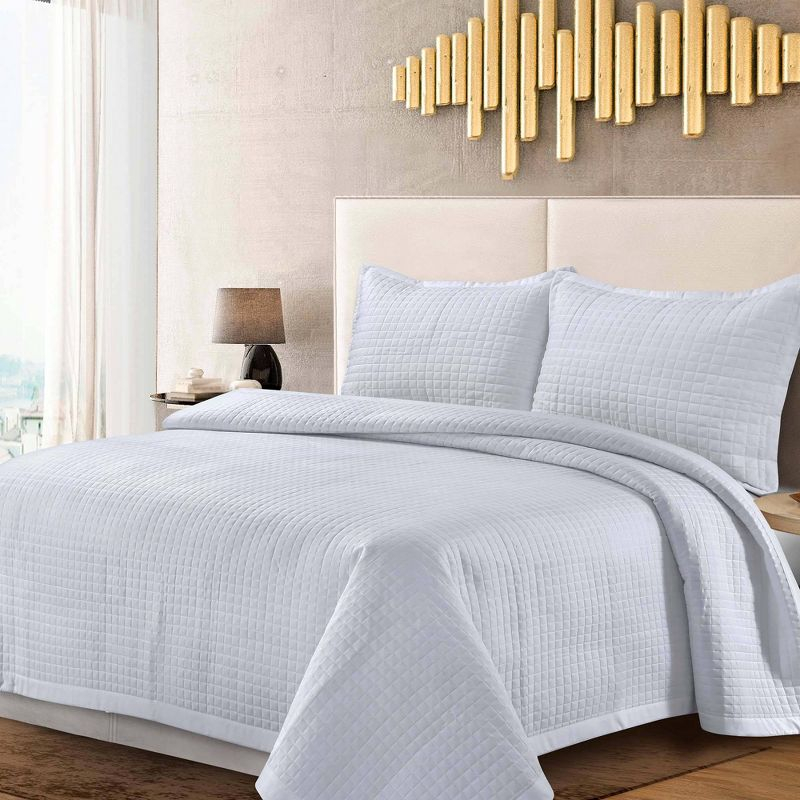 King Naples Microfiber Quilt Set White - Tribeca Living: All Ages, Box Quilting, Includes 2 King Shams