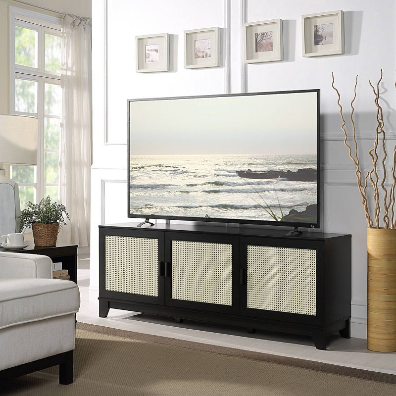 Sheridan Modern 6 Shelf Cane TV Stand for TVs up to 55" Black - Manhattan Comfort