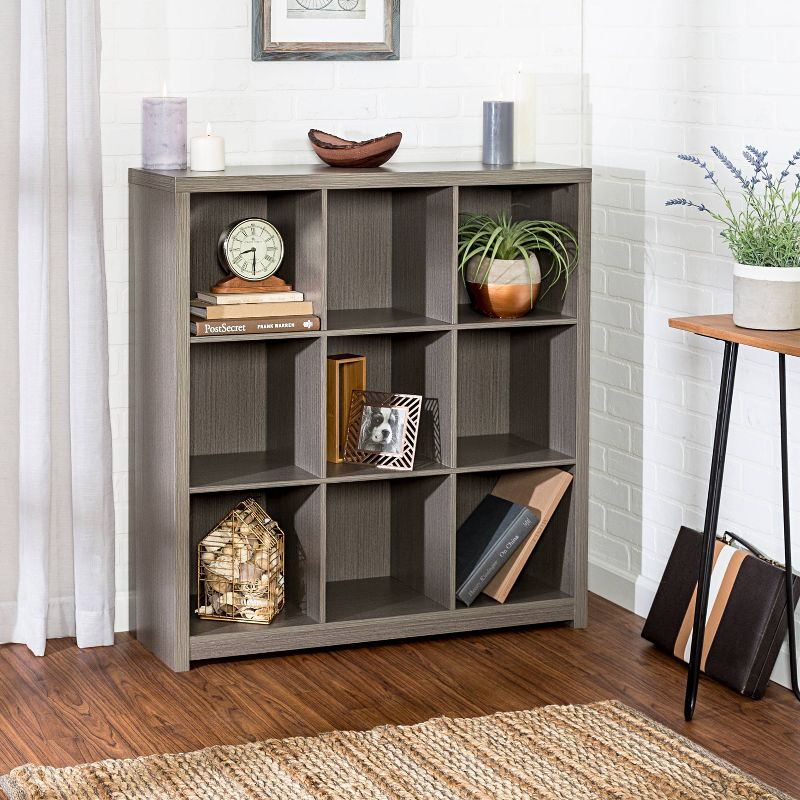 Honey-Can-Do 9 Cube Premium Laminate Shelf: Gray MDF Cubbies Storage, 9 Compartments, Decorative Bookshelf, 135 lb Capacity