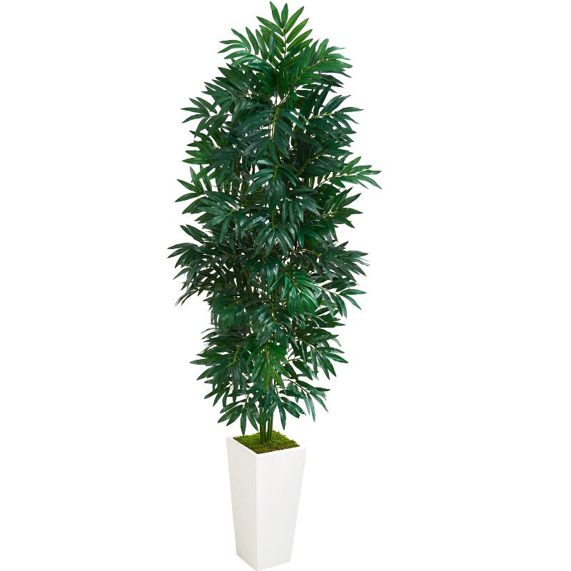 Nearly Natural 5-ft Bamboo Palm Artificial Plant in White Planter
