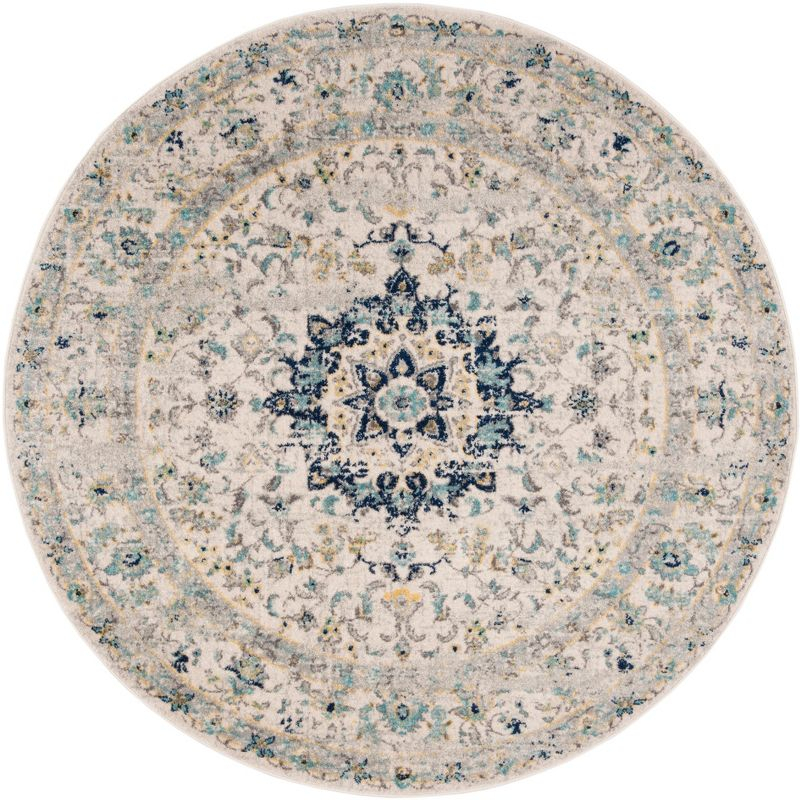 Madison MAD155 Power Loomed Indoor Area Rug - Ivory/Blue - 5'1" Round - Safavieh