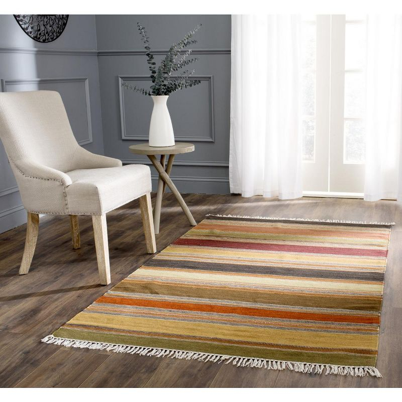Striped Kilim STK315 Hand Woven Indoor Area Rug - Gold - 4'x6' - Safavieh.