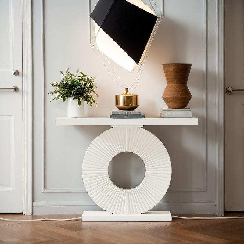 Resenkos Entryway Table, Console Sofa Table,Modern Console Table 40" Wood Sofa Table with Geometric Base,White