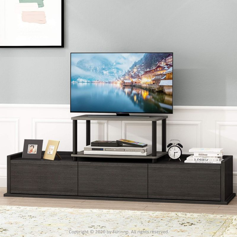 Furinno Industrial No Tools Elevated TV Stands with 2-tier Open Storage Shelves TV Console for TVs up to 25 inch Oak Grey/Black