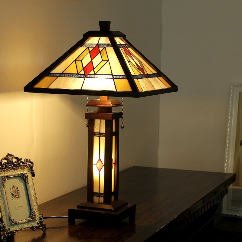 Chloe Lighting Gareth Tiffany-Style Mission 3 Light Double Lit Wooden Table Lamp 15" Shade
