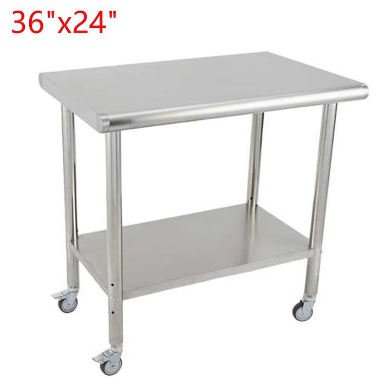 36"x24" Stainless Steel Kitchen Work Prep Table Commercial Workbench With Wheels