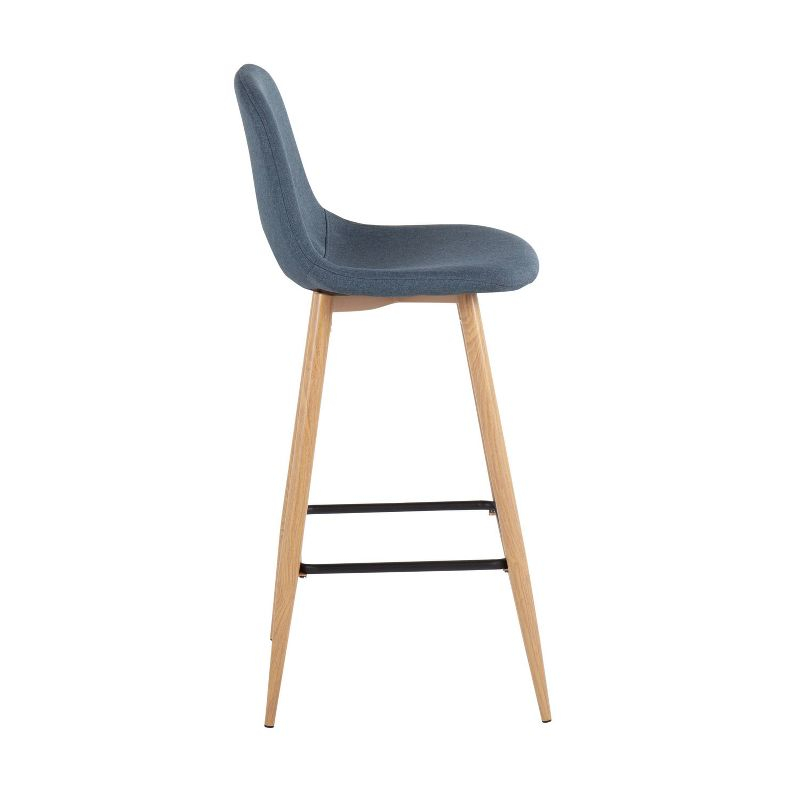 Set of 2 Pebble Metal Polyester Barstools Natural/Blue - LumiSource: Fixed Height, Footrest, Armless