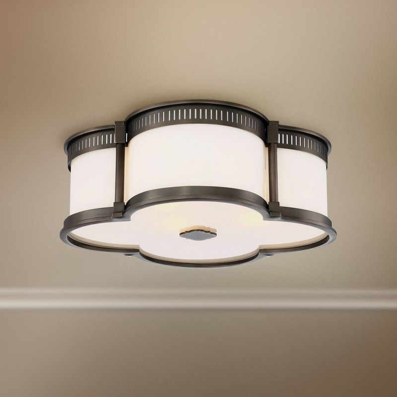 Minka Lavery Modern Ceiling Light Flush Mount Fixture 16 1/4" Bronze Dimmable LED Etched White Glass for Bedroom Kitchen Bathroom