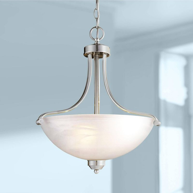 Minka Lavery Brushed Nickel Pendant Chandelier 18" Wide Modern Etched Marble Glass Shade for Dining Room House Foyer Entryway