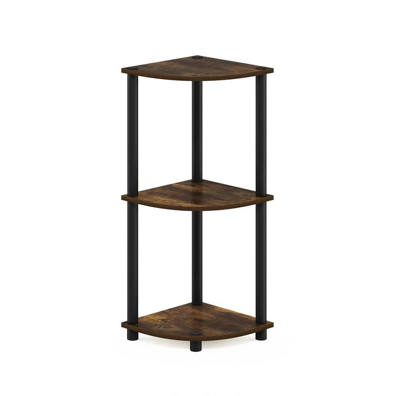 Furinno 3-Tier Corner Display Rack Open Multipurpose Bookcase Cabinet with Adjustable Shelves,Amber Pine/Black