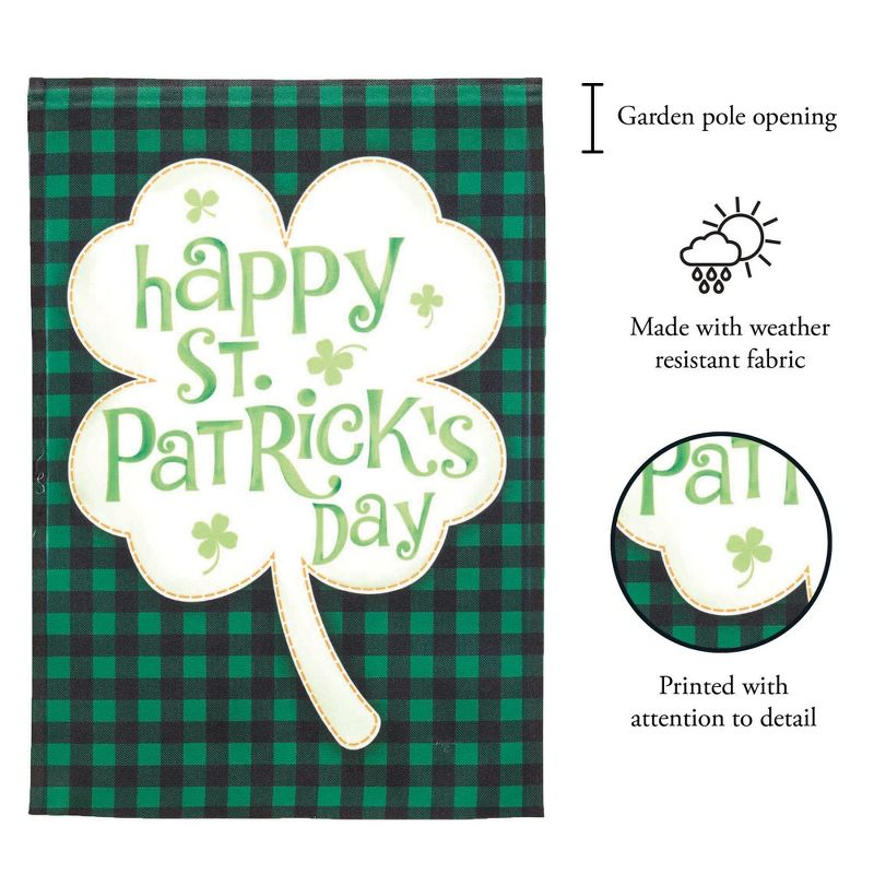 Magnolia Garden Happy St Patrick's Day Green Check Plaid 13 x 18 Inch Polyester Garden Flag