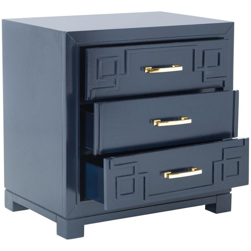 Raina 3 Drawer Greek Key Nightstand - Navy - Safavieh
