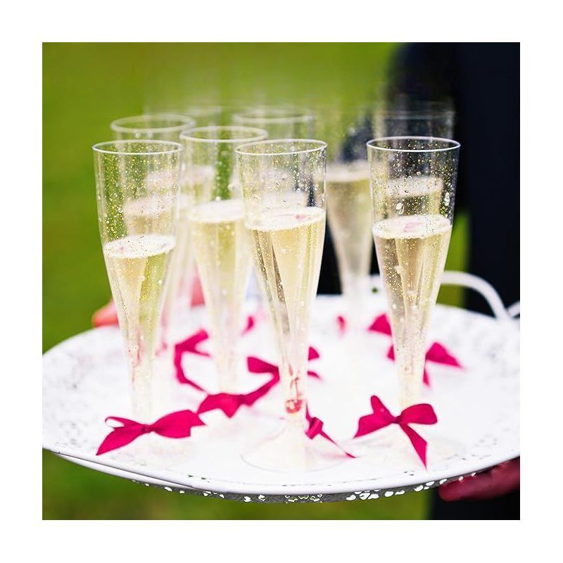 Prestee 24 Champagne Flutes Disposable, Gold Rim Glitter Plastic Cups