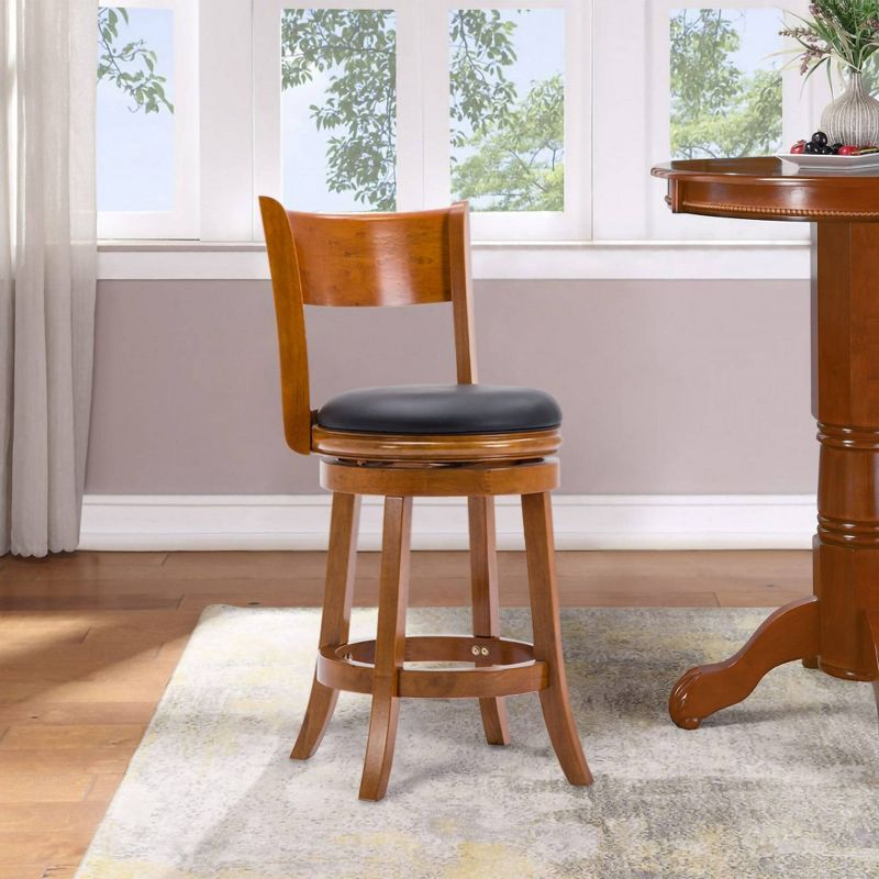 24" Palmetto Swivel Hardwood Counter Height Barstool Fruitwood - Boraam: Upholstered, Curved Back