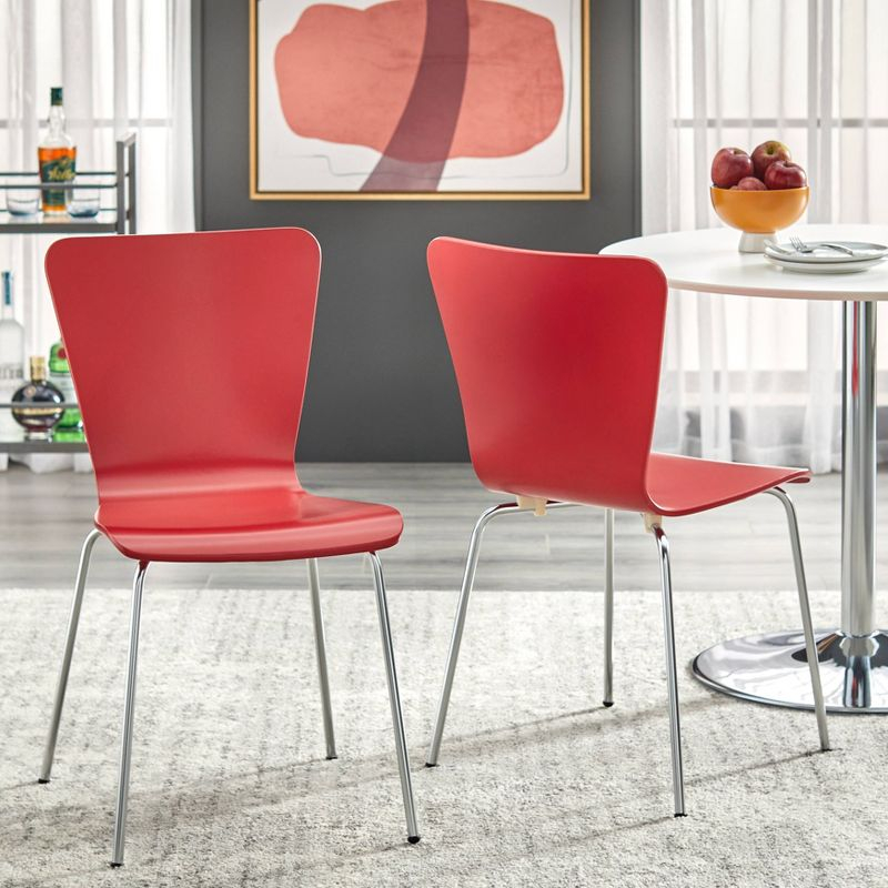 Set of 2 Pisa Modern Bentwood Dining Chairs Red - Buylateral: Chrome Legs, Stackable, 200 lbs Capacity