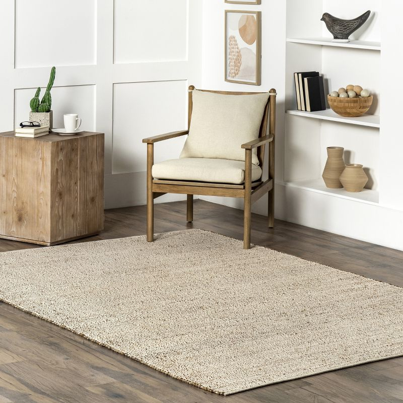 Nuloom 5x8 Elfriede Jute & Cotton Hand Woven Indoor Area Rug, Natural, Solid Rustic Farmhouse Style Natural Fiber Bedroom, Living Room,