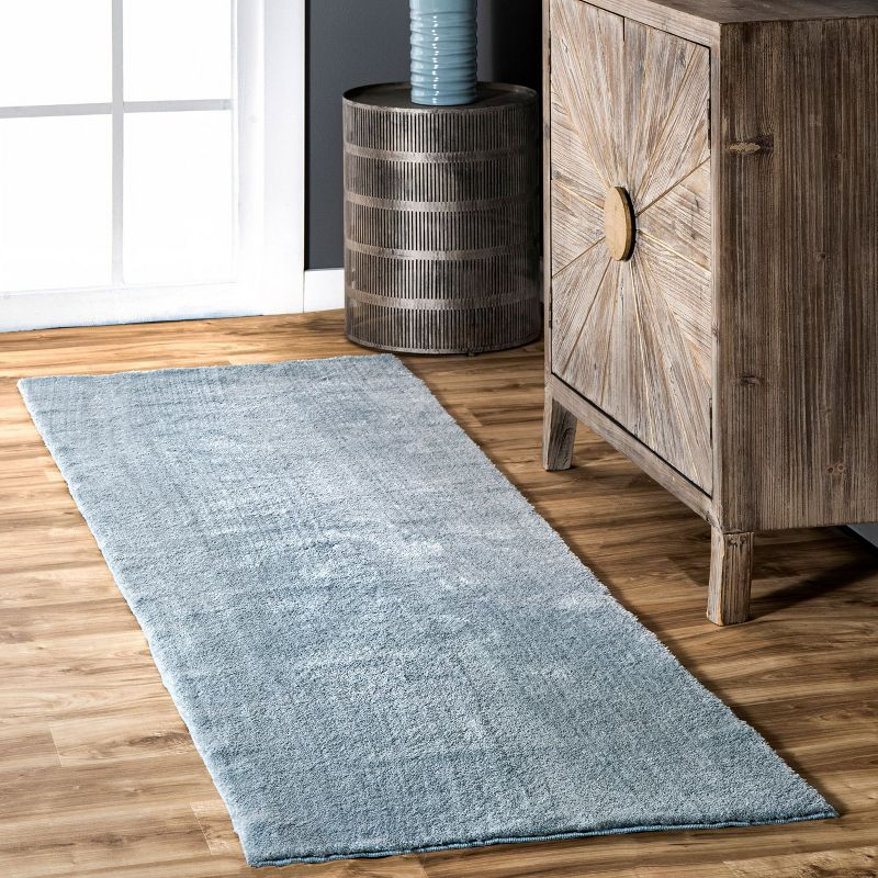 nuLOOM 2' x 6' Cozy Plush SuperiorWash Area Rug, Machine Washable, Non-Slip, Soft Fluffy Shag Carpet for Living Room Bedroom Nursery, Loni Light Blue